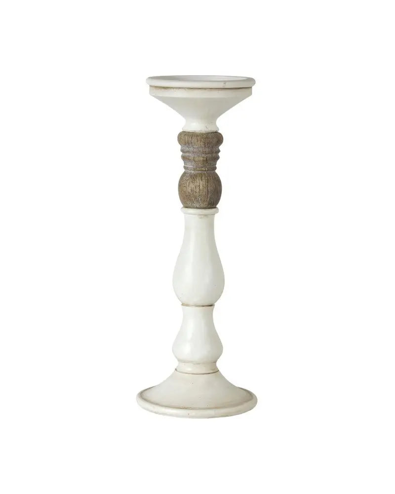 Set of Three Ivory and Natural Resin Tabletop Pillar Candle Holders - NOBLE HOME INTERIORS