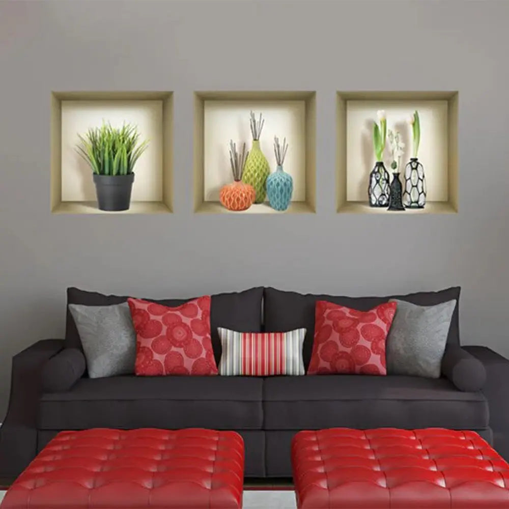 Set of Three Joy Faux Niche 3D Peel and Stick Wall Decals - NOBLE HOME INTERIORS