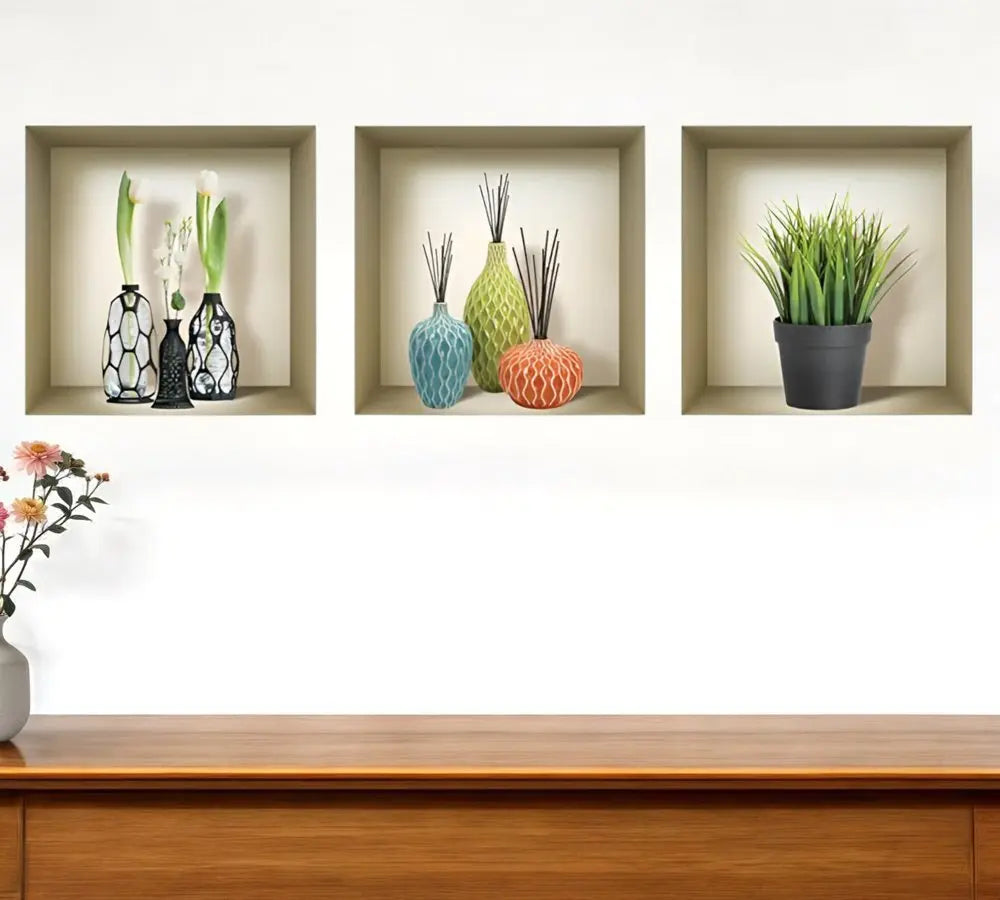 Set of Three Joy Faux Niche 3D Peel and Stick Wall Decals - NOBLE HOME INTERIORS