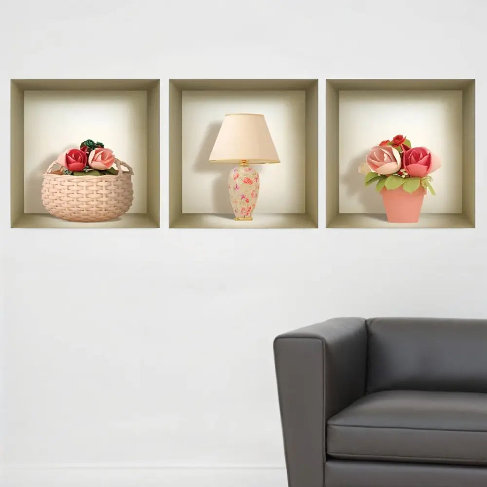 Set of Three Kai Faux Niche 3D Peel and Stick Wall Decals - NOBLE HOME INTERIORS