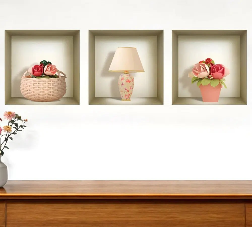 Set of Three Kai Faux Niche 3D Peel and Stick Wall Decals - NOBLE HOME INTERIORS