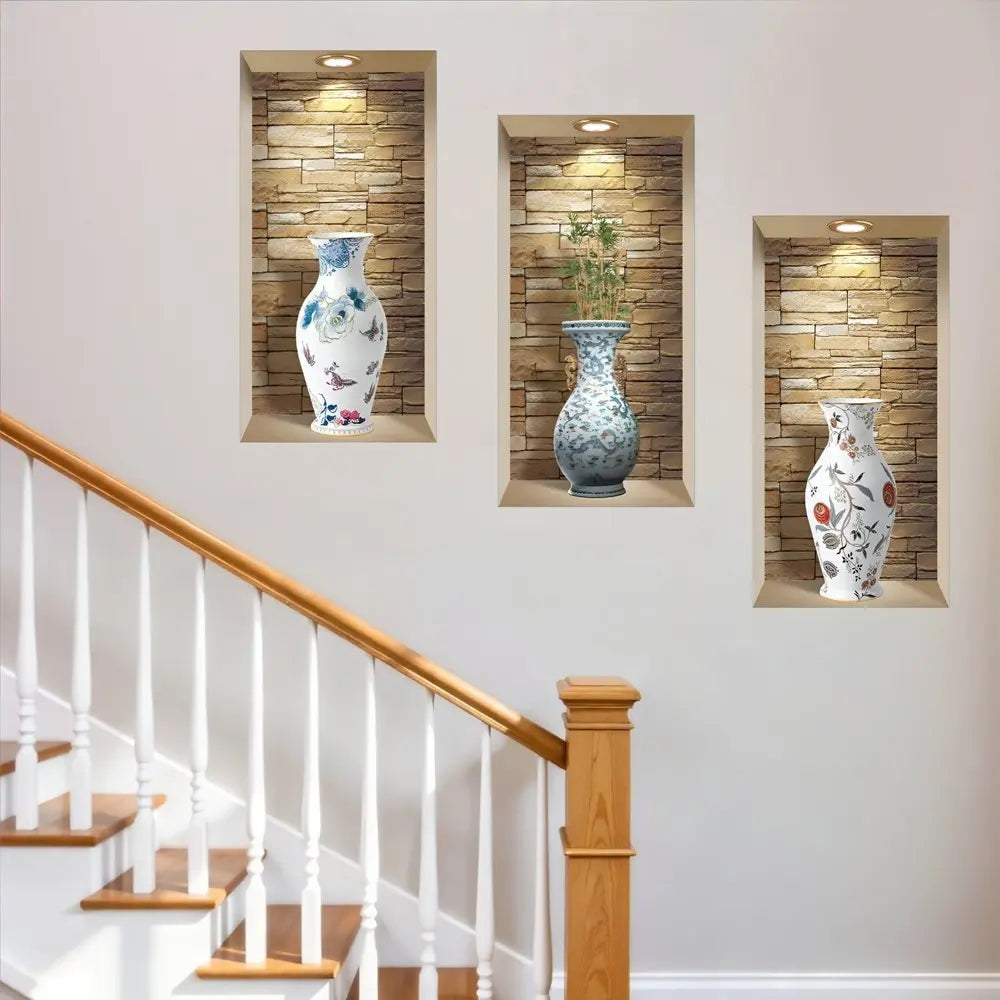 Set of Three Lea Faux Niche 3D Peel and Stick Wall Decals - NOBLE HOME INTERIORS