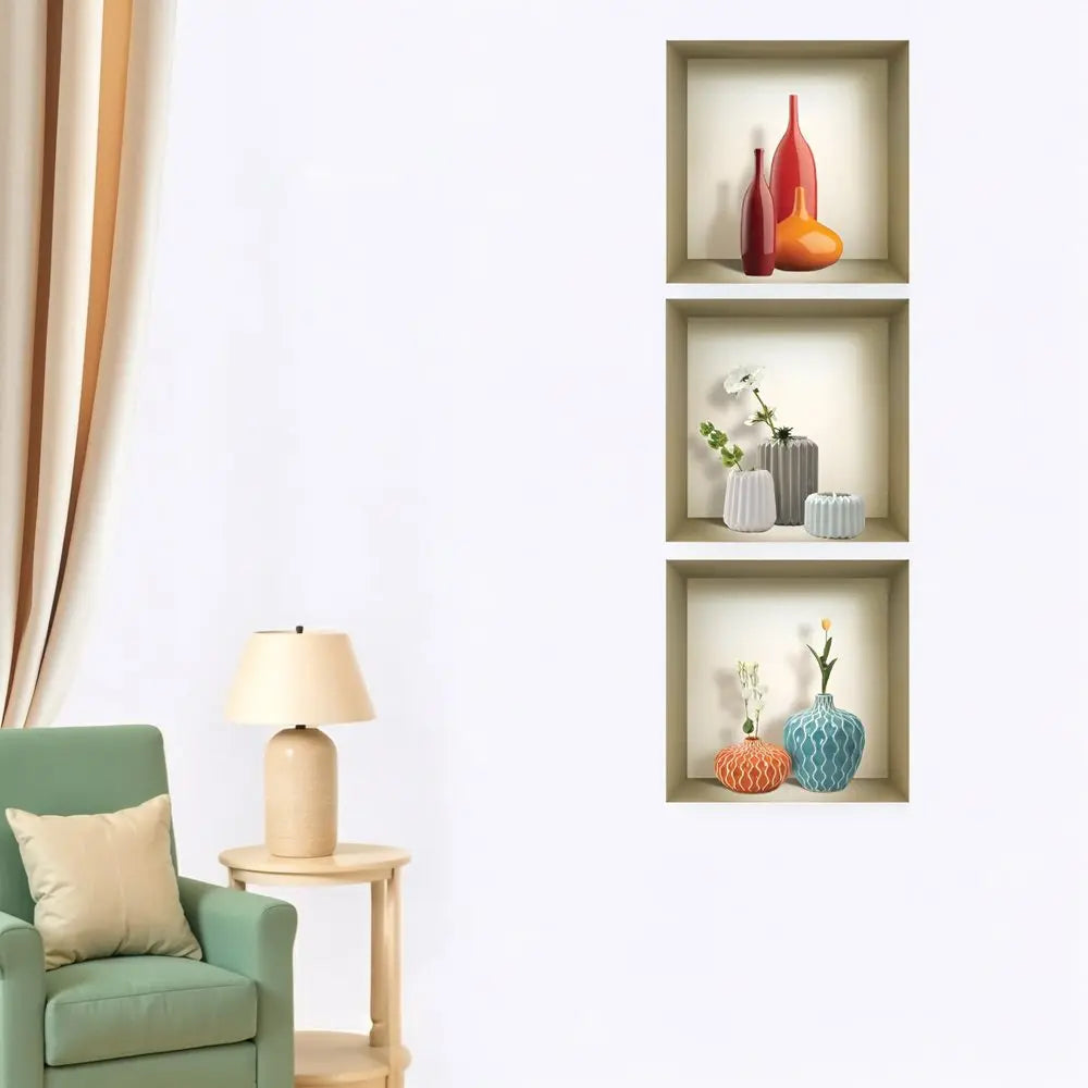 Set of Three Len Faux Niche 3D Peel and Stick Wall Decals - NOBLE HOME INTERIORS