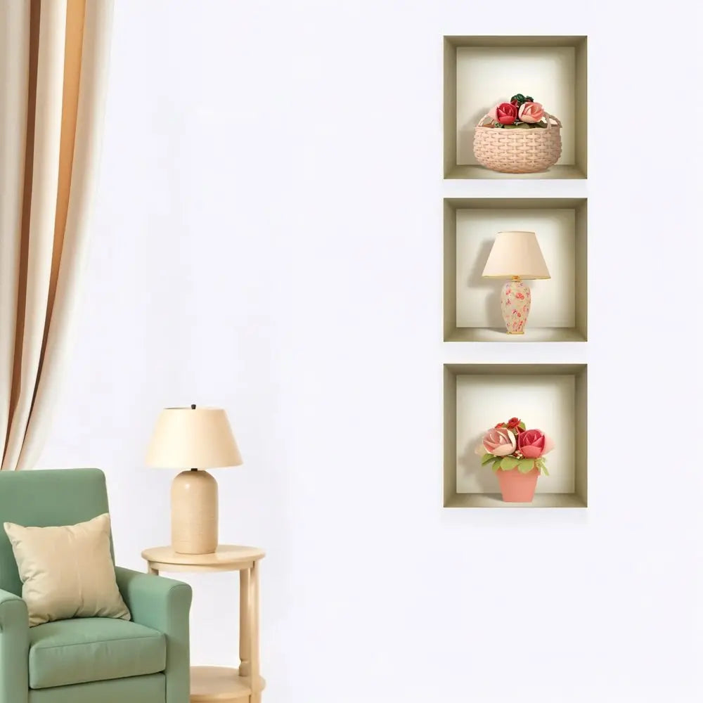 Set of Three Lil Faux Niche 3D Peel and Stick Wall Decals - NOBLE HOME INTERIORS