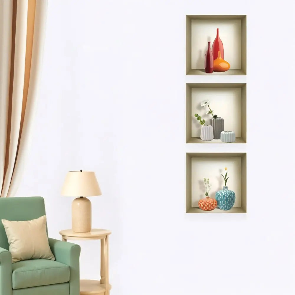 Set of Three Lin Faux Niche 3D Peel and Stick Wall Decals - NOBLE HOME INTERIORS