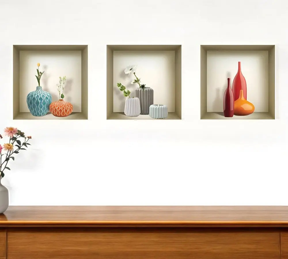 Set of Three Lin Faux Niche 3D Peel and Stick Wall Decals - NOBLE HOME INTERIORS