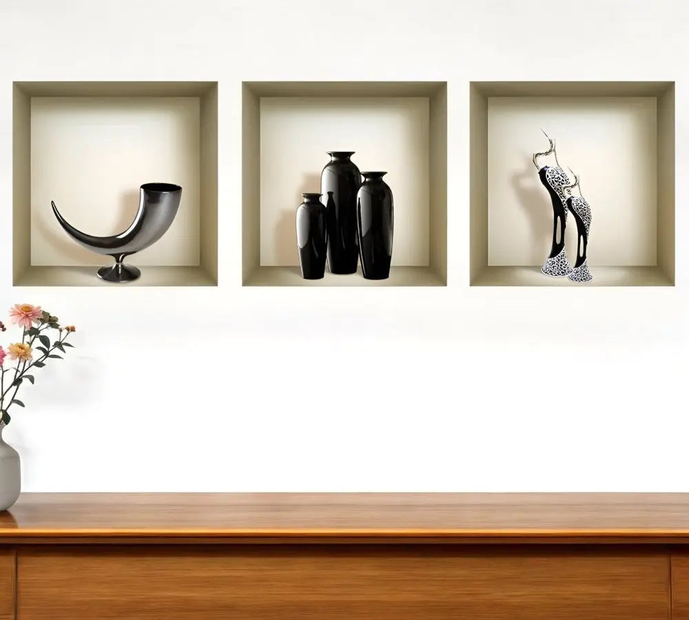 Set of Three Max Faux Niche 3D Peel and Stick Wall Decals - NOBLE HOME INTERIORS