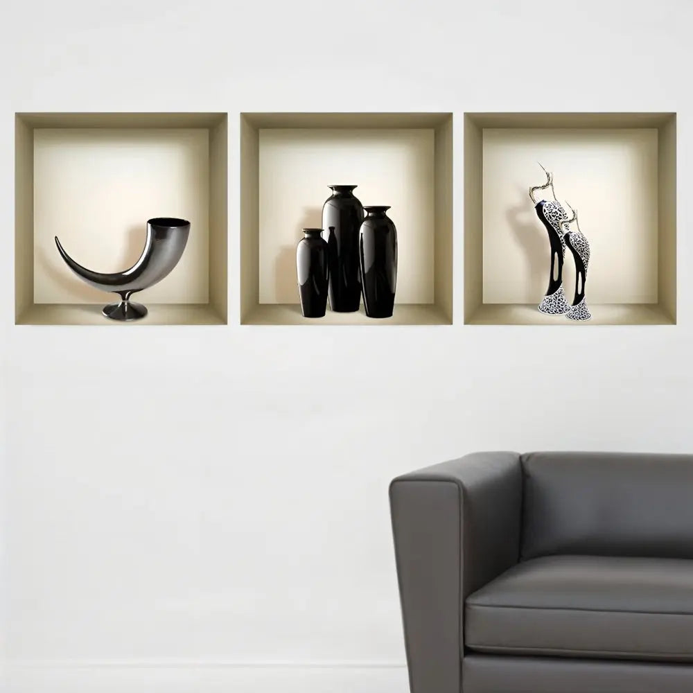Set of Three Max Faux Niche 3D Peel and Stick Wall Decals - NOBLE HOME INTERIORS