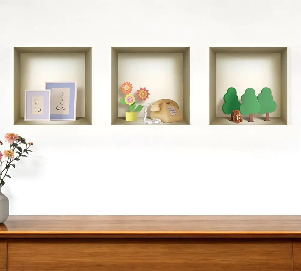 Set of Three May Faux Niche 3D Peel and Stick Wall Decals - NOBLE HOME INTERIORS