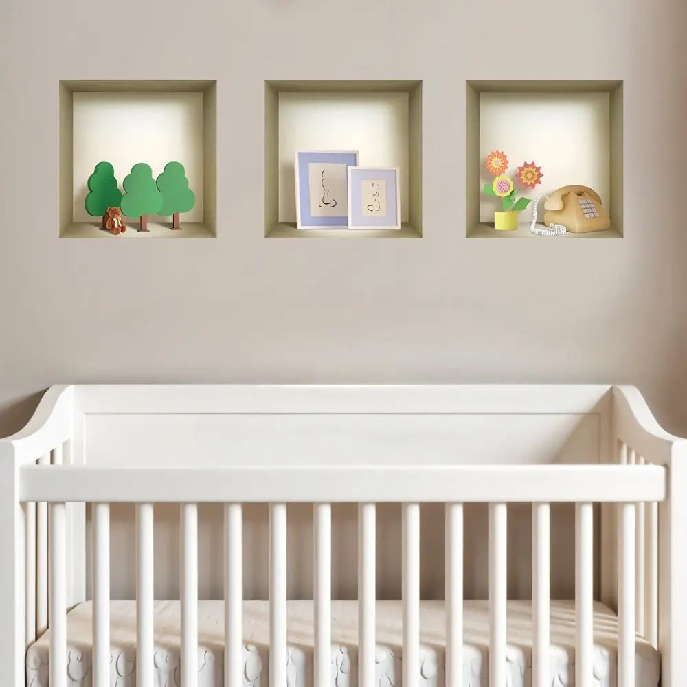 Set of Three May Faux Niche 3D Peel and Stick Wall Decals - NOBLE HOME INTERIORS