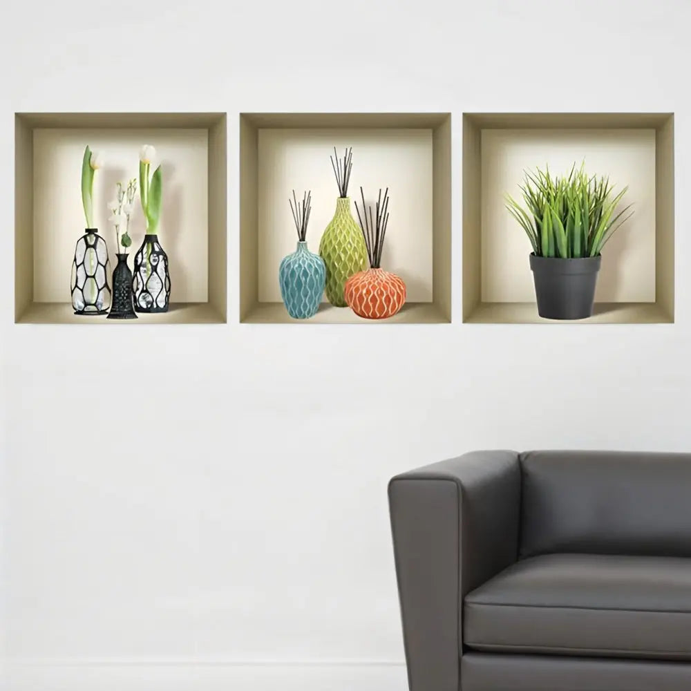 Set of Three Mya Faux Niche 3D Peel and Stick Wall Decals - NOBLE HOME INTERIORS