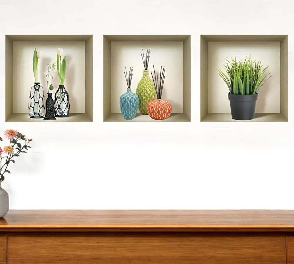 Set of Three Mya Faux Niche 3D Peel and Stick Wall Decals - NOBLE HOME INTERIORS