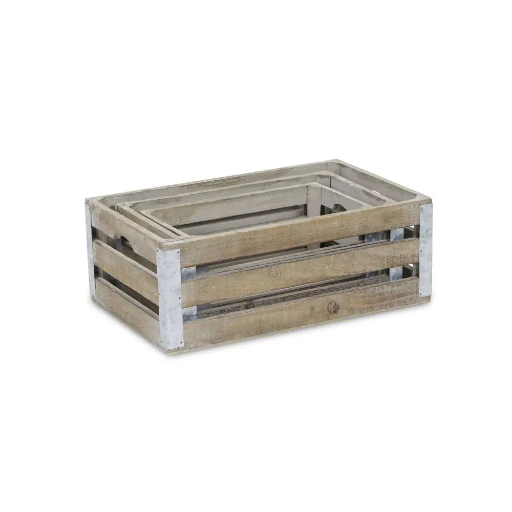 Set of Three Natural Solid Wood And Metal Crate - NOBLE HOME INTERIORS