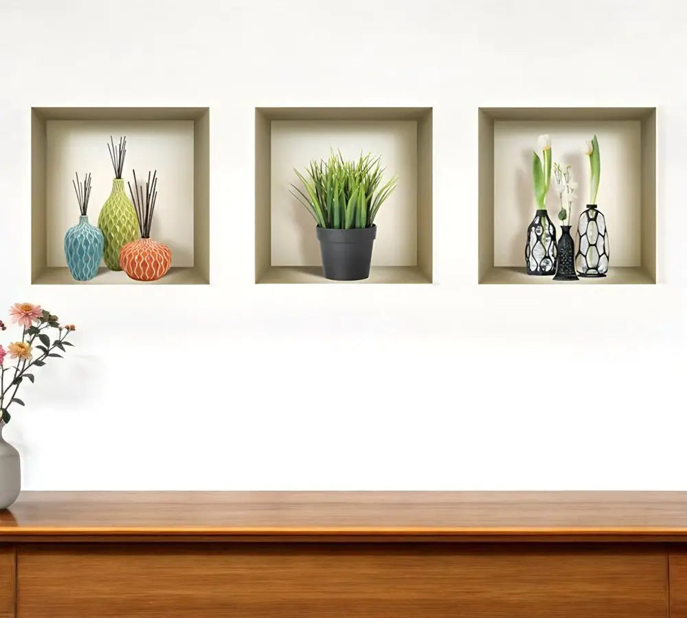 Set of Three Nia Faux Niche 3D Peel and Stick Wall Decals - NOBLE HOME INTERIORS