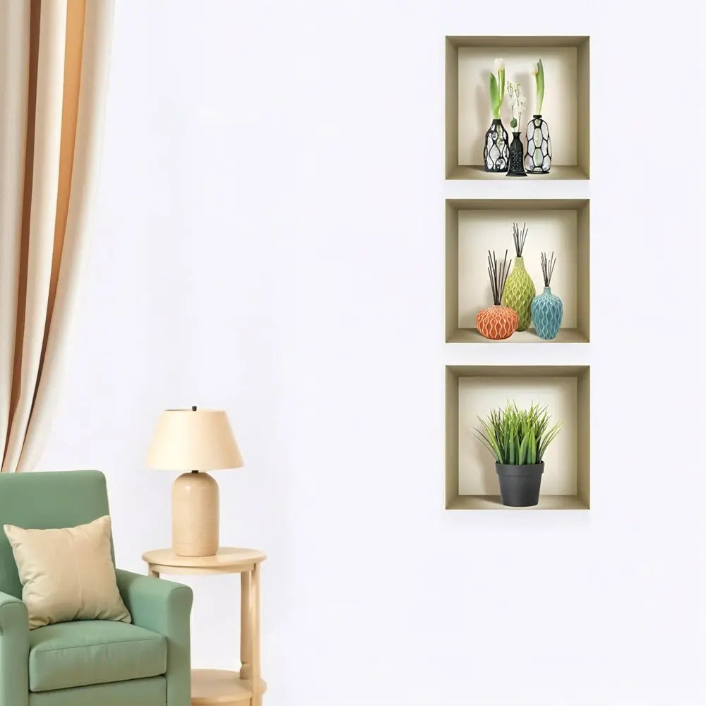 Set of Three Nia Faux Niche 3D Peel and Stick Wall Decals - NOBLE HOME INTERIORS