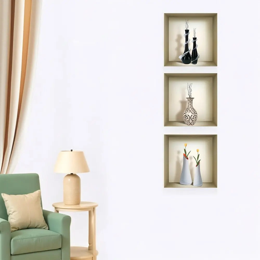Set of Three Noa Faux Niche 3D Peel and Stick Wall Decals - NOBLE HOME INTERIORS