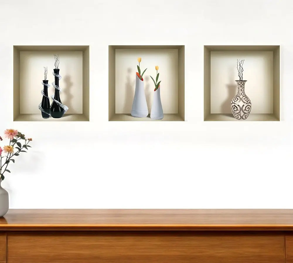 Set of Three Noa Faux Niche 3D Peel and Stick Wall Decals - NOBLE HOME INTERIORS
