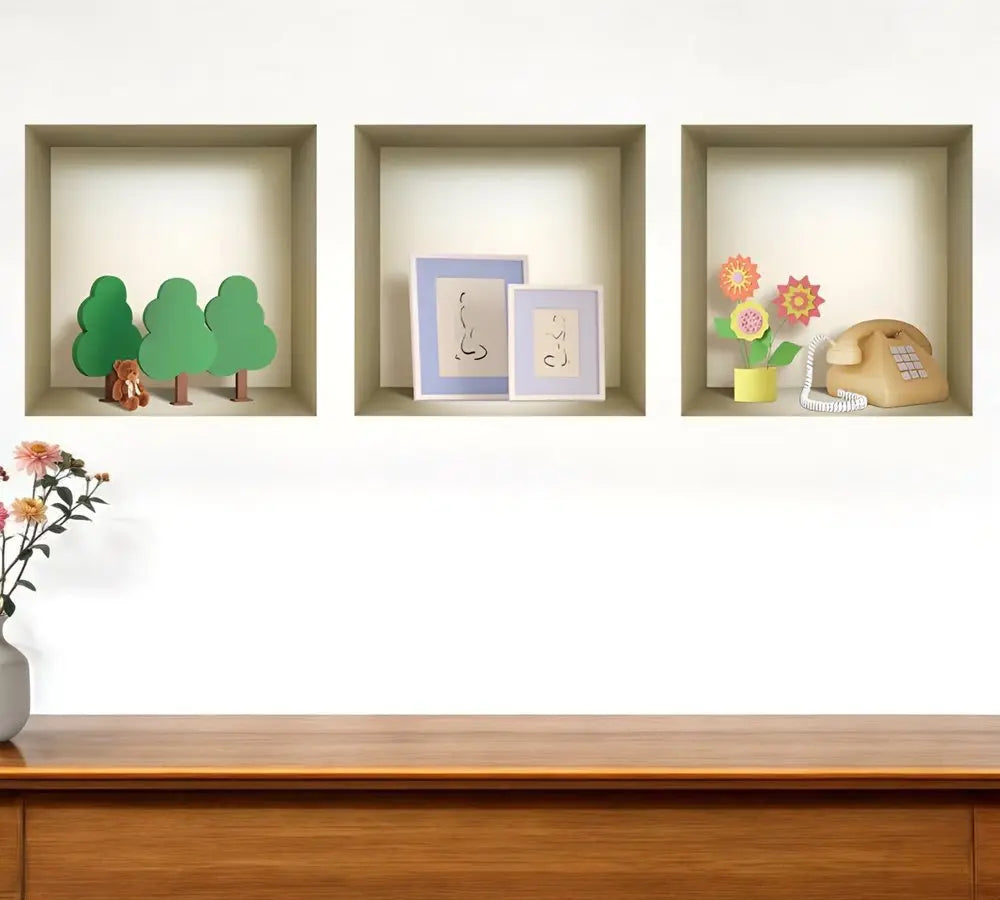 Set of Three Pia Faux Niche 3D Peel and Stick Wall Decals - NOBLE HOME INTERIORS