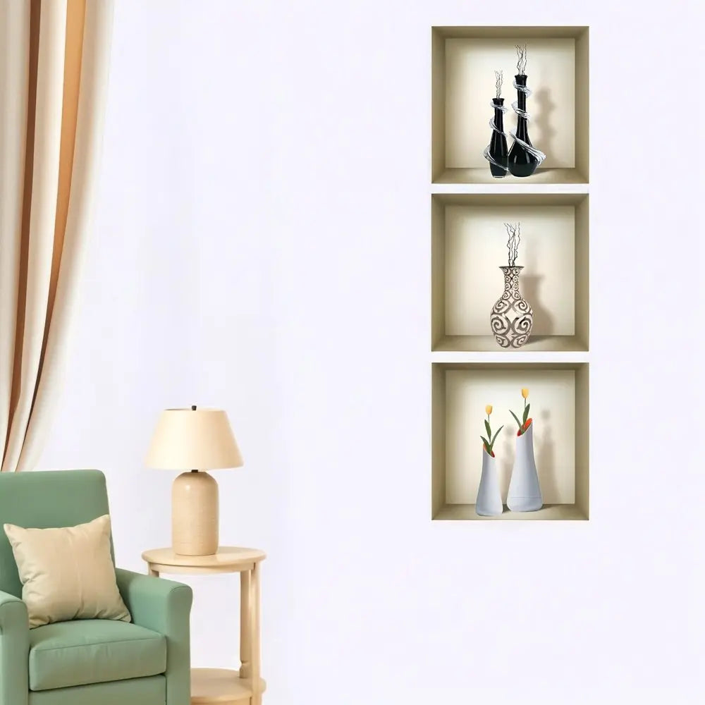 Set of Three Ray Faux Niche 3D Peel and Stick Wall Decals - NOBLE HOME INTERIORS