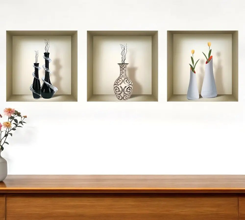 Set of Three Ray Faux Niche 3D Peel and Stick Wall Decals - NOBLE HOME INTERIORS