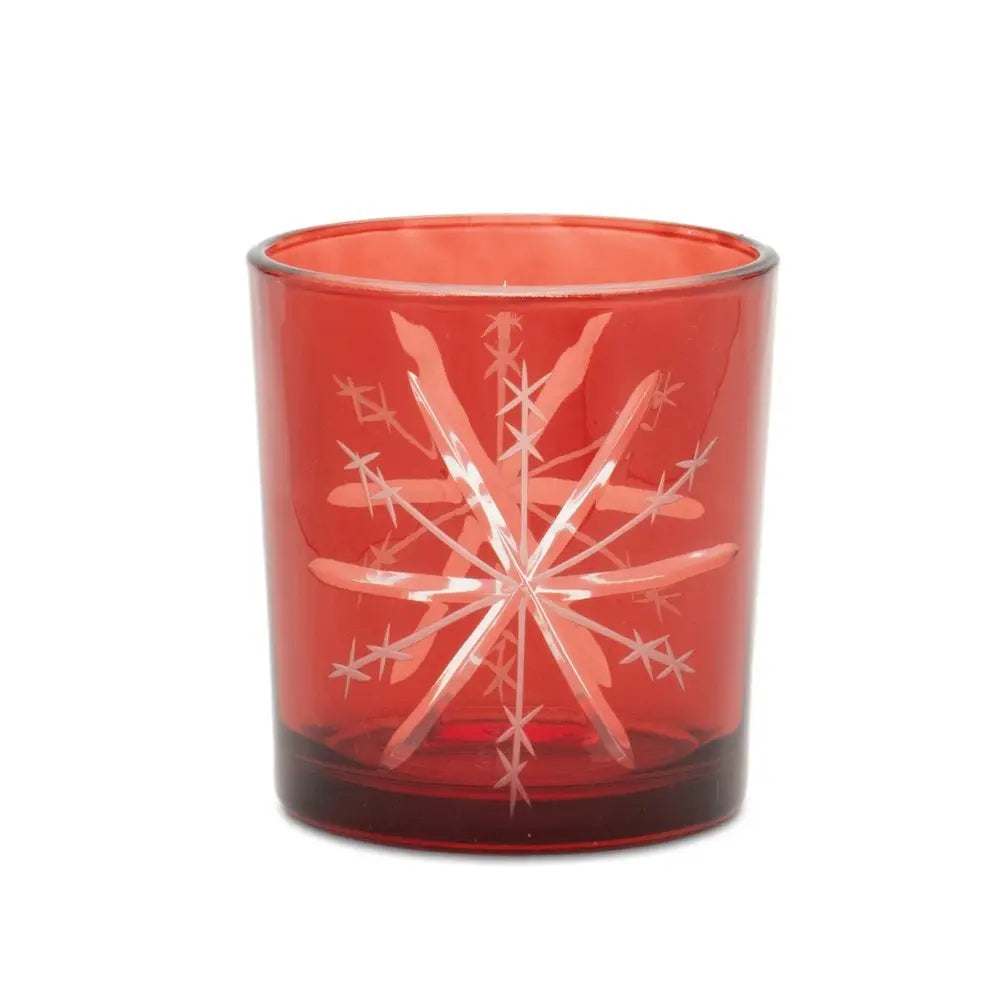 Set of Three Red Abstract Glass Tabletop Votive Candle Holders - NOBLE HOME INTERIORS