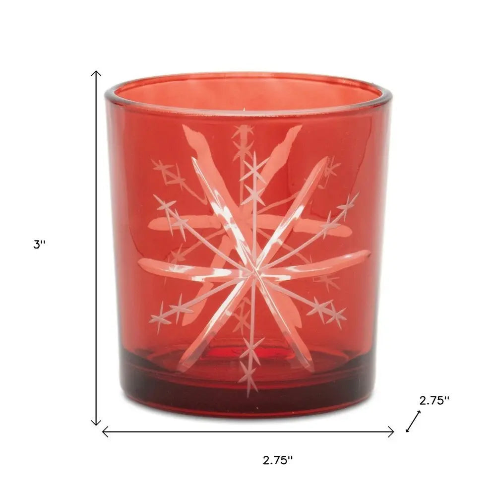 Set of Three Red Abstract Glass Tabletop Votive Candle Holders - NOBLE HOME INTERIORS
