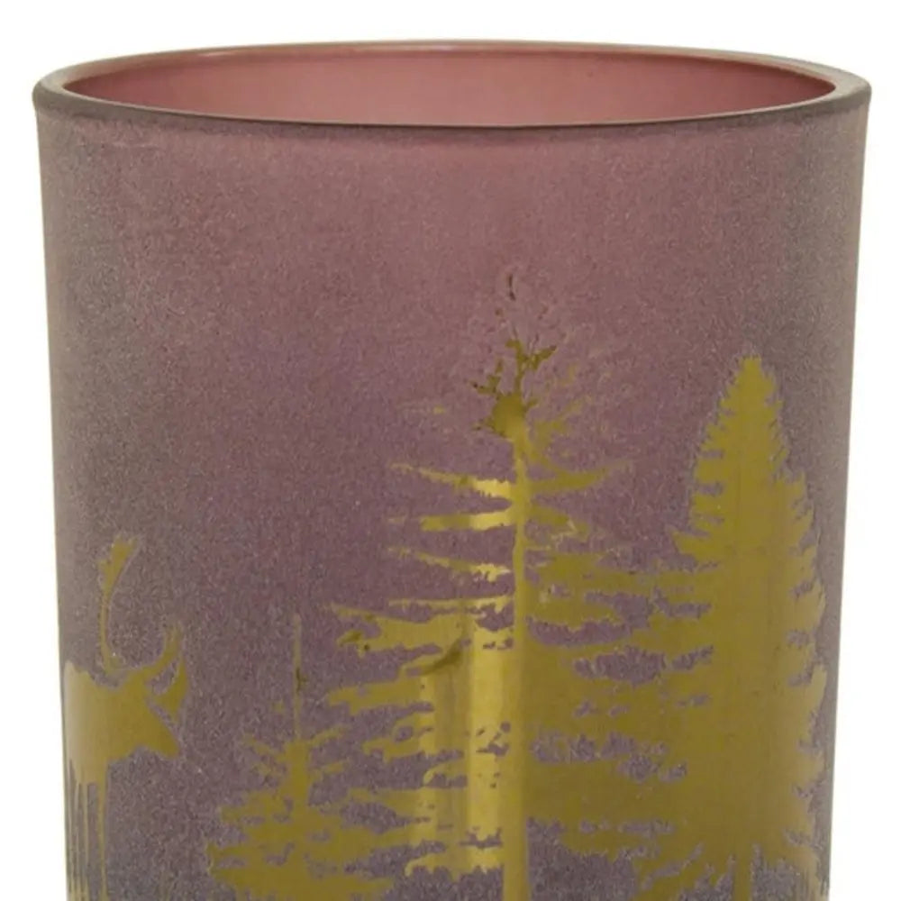 Set of Three Red And Gold Distressed Abstract Glass Tabletop Votive Candle Holders - NOVA HOME FURNITURE