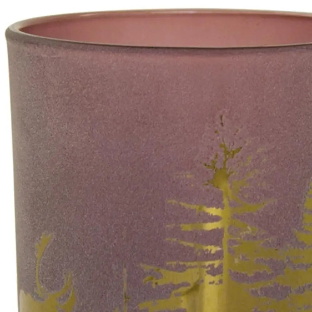 Set of Three Red And Gold Distressed Abstract Glass Tabletop Votive Candle Holders - NOVA HOME FURNITURE