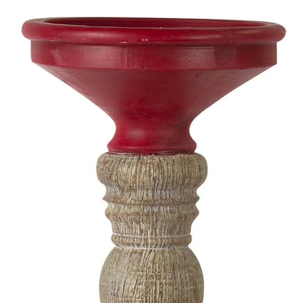Set of Three Red And Natural Ornate Resin Tabletop Pillar Candle Holders - NOBLE HOME INTERIORS