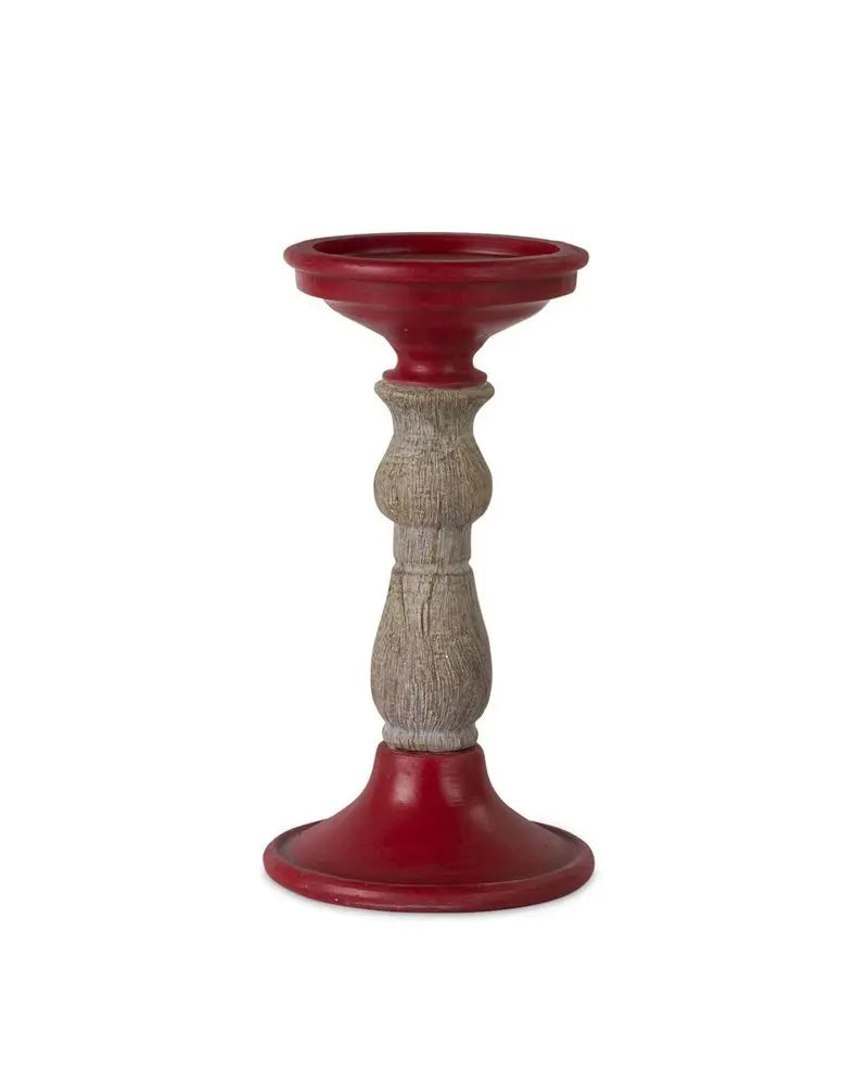 Set of Three Red And Natural Ornate Resin Tabletop Pillar Candle Holders - NOBLE HOME INTERIORS