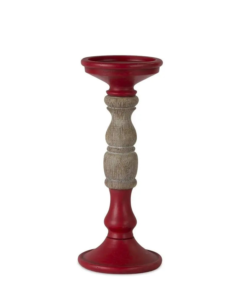 Set of Three Red And Natural Ornate Resin Tabletop Pillar Candle Holders - NOBLE HOME INTERIORS