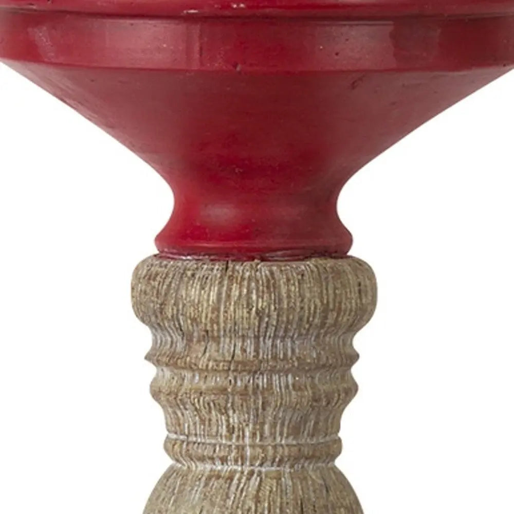 Set of Three Red And Natural Ornate Resin Tabletop Pillar Candle Holders - NOBLE HOME INTERIORS