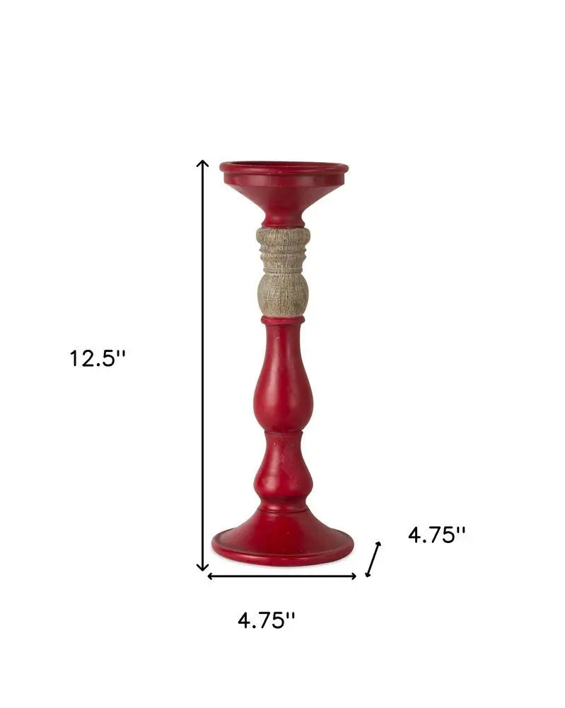 Set of Three Red And Natural Ornate Resin Tabletop Pillar Candle Holders - NOBLE HOME INTERIORS