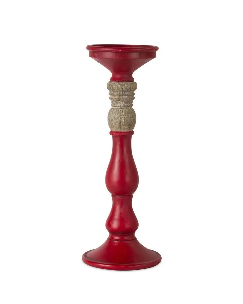 Set of Three Red And Natural Ornate Resin Tabletop Pillar Candle Holders - NOBLE HOME INTERIORS