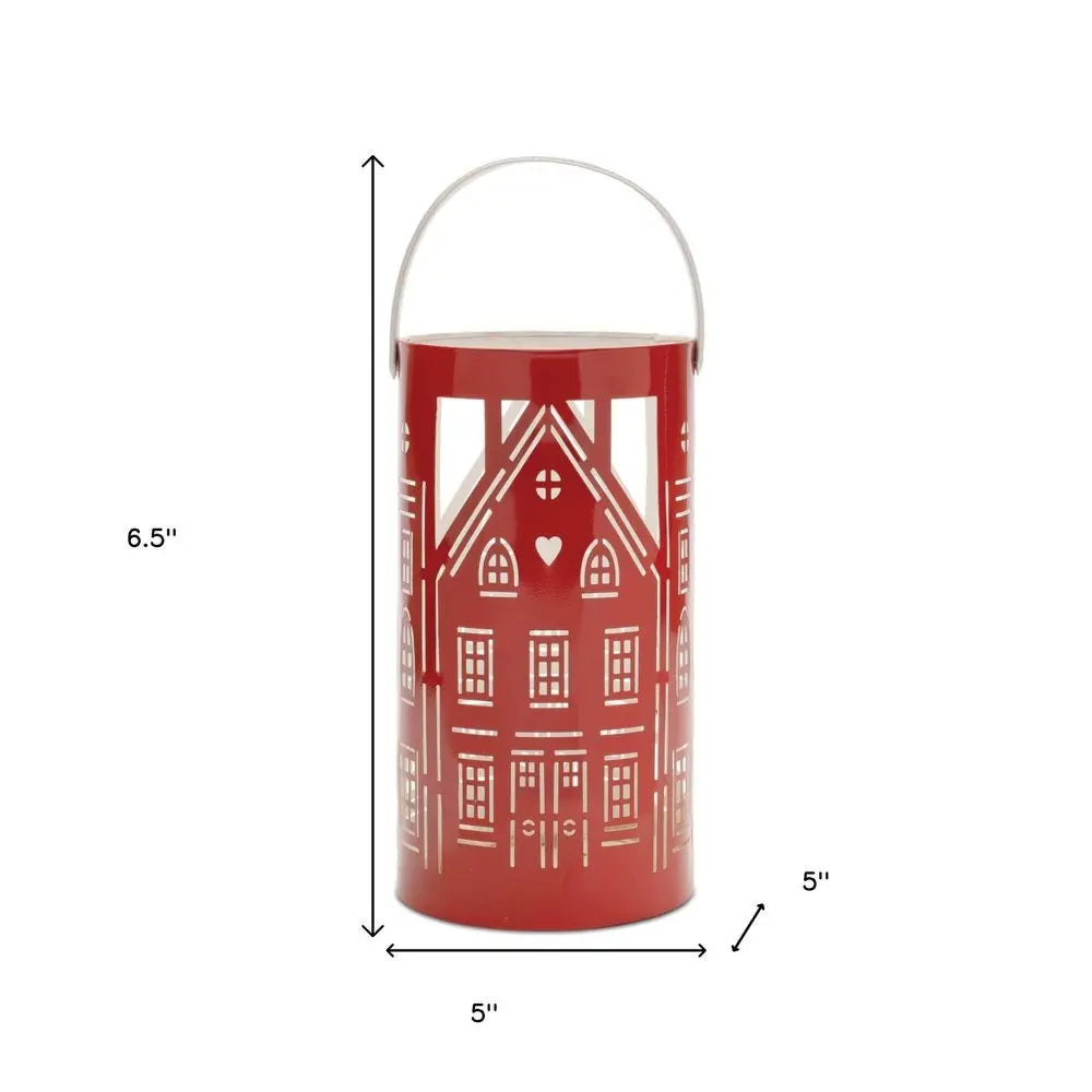 Set of Three Red And White Abstract Iron Tabletop Pillar Candle Holders - NOVA HOME FURNITURE