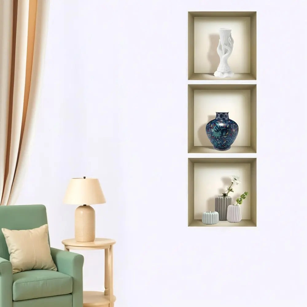 Set of Three Ren Faux Niche 3D Peel and Stick Wall Decals - NOBLE HOME INTERIORS