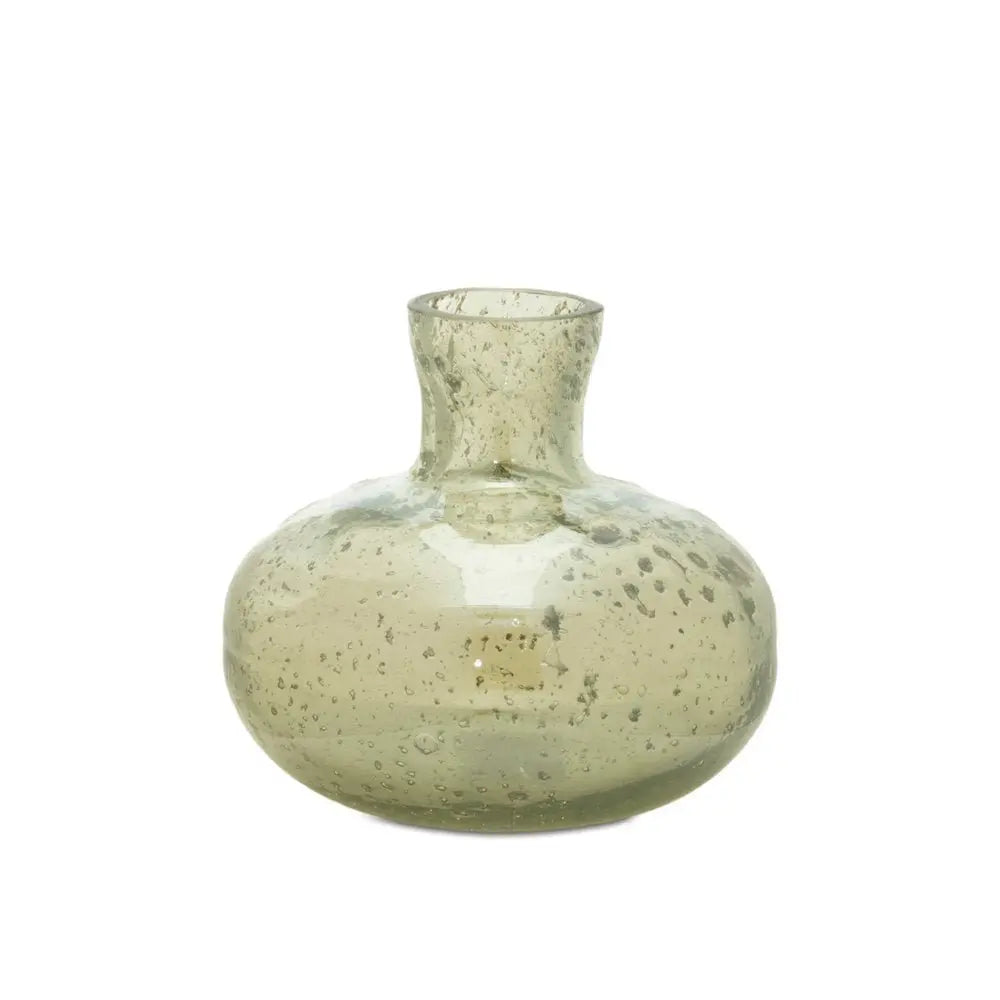 Set of Three Sage Green Seeded Bubble Glass Table Vases - NOBLE HOME INTERIORS