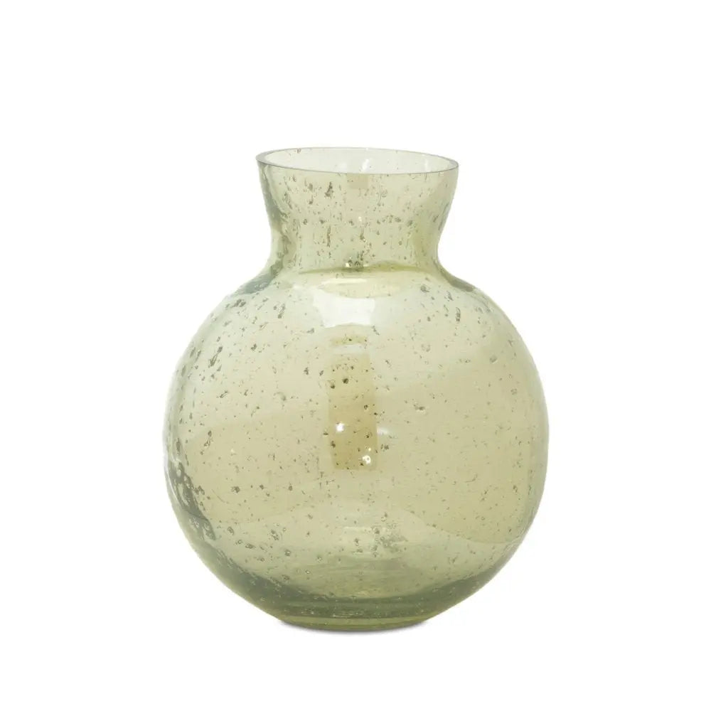 Set of Three Sage Green Seeded Bubble Glass Table Vases - NOBLE HOME INTERIORS
