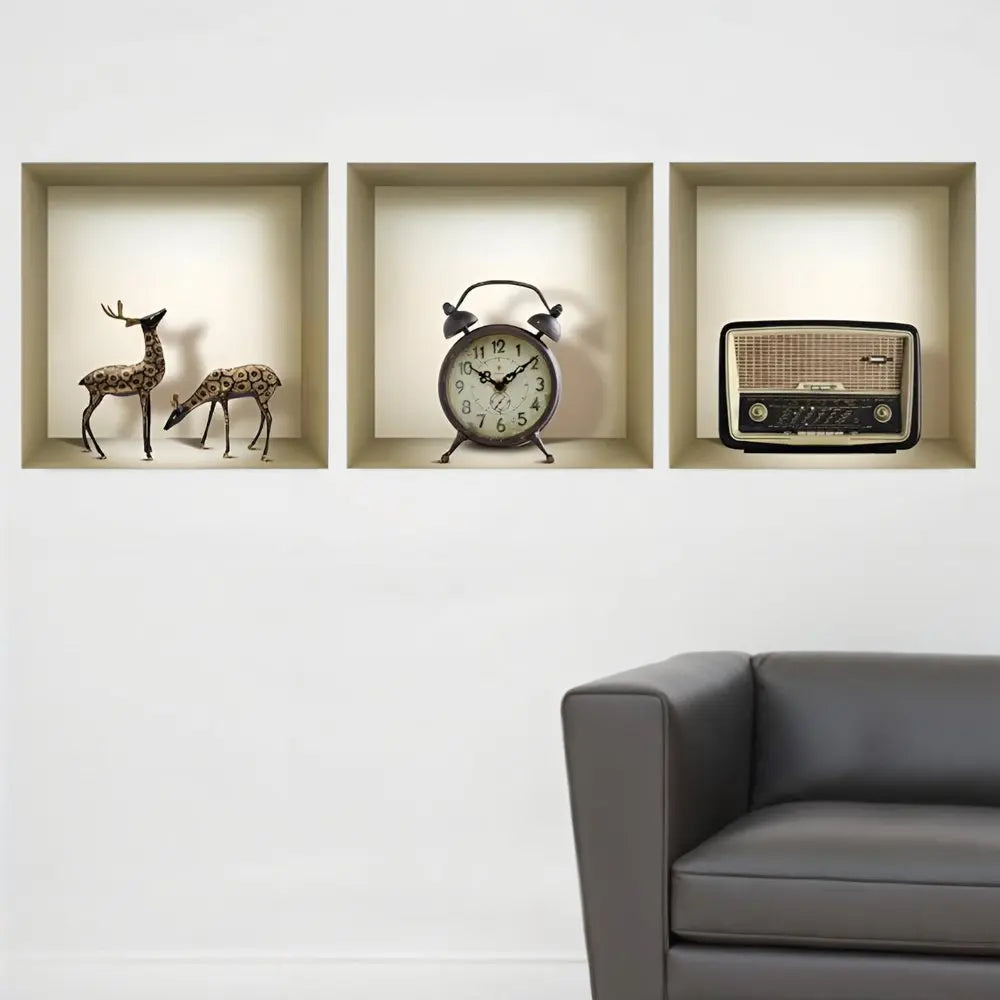 Set of Three Sky Faux Niche 3D Peel and Stick Wall Decals - NOBLE HOME INTERIORS