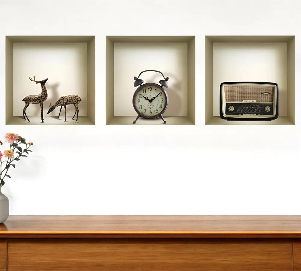 Set of Three Sky Faux Niche 3D Peel and Stick Wall Decals - NOBLE HOME INTERIORS