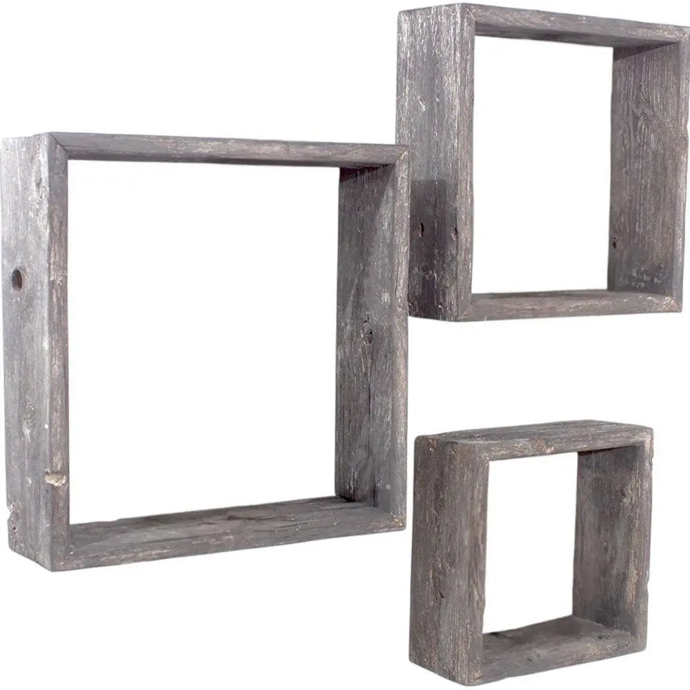 Set of Three Smoky Black Wood Square Hanging Dimensional Sculpture - NOBLE HOME INTERIORS