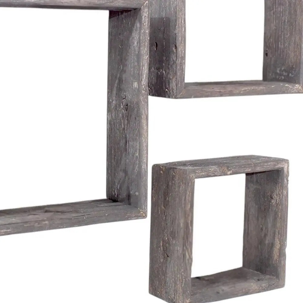 Set of Three Smoky Black Wood Square Hanging Dimensional Sculpture - NOBLE HOME INTERIORS