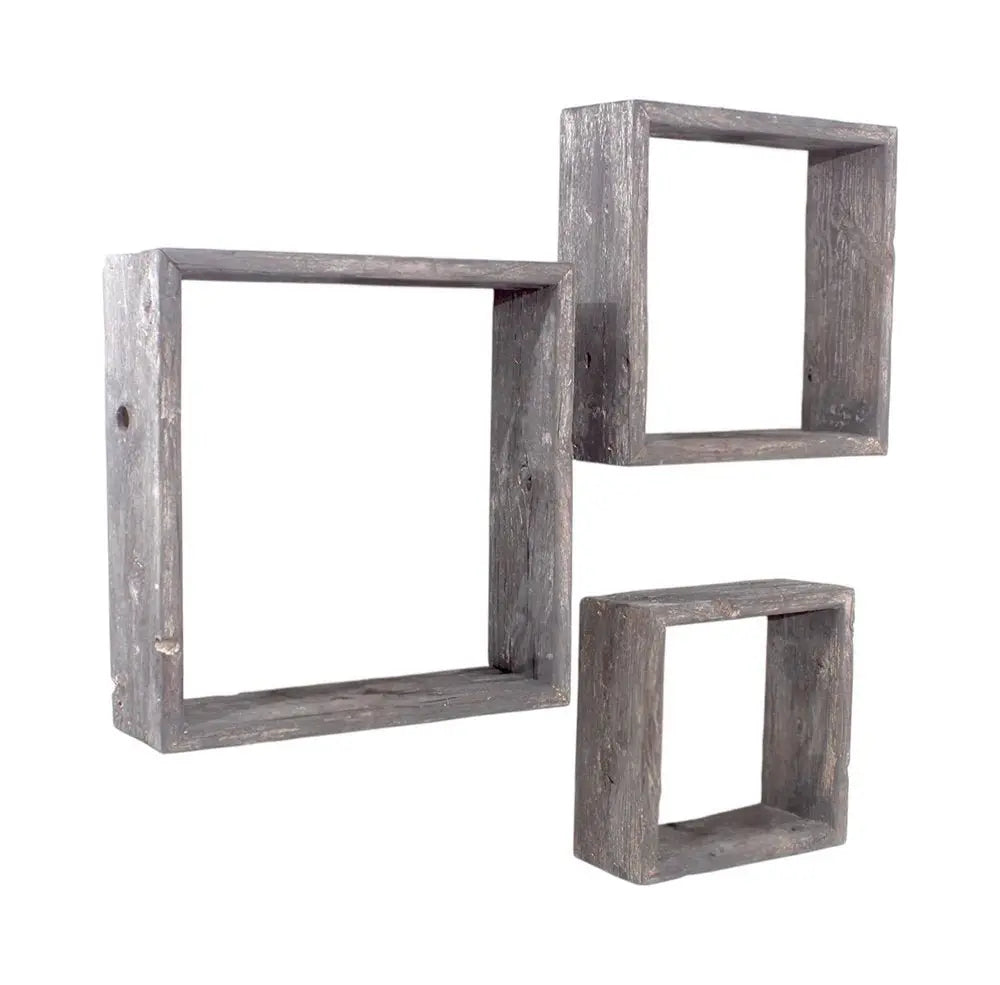 Set of Three Smoky Black Wood Square Hanging Dimensional Sculpture - NOBLE HOME INTERIORS