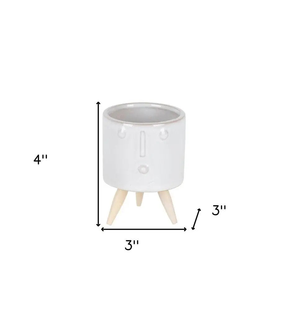 Set of Three White Porcelain 1 Ounce Round Funny Face Pot Planters With Stands - NOBLE HOME INTERIORS