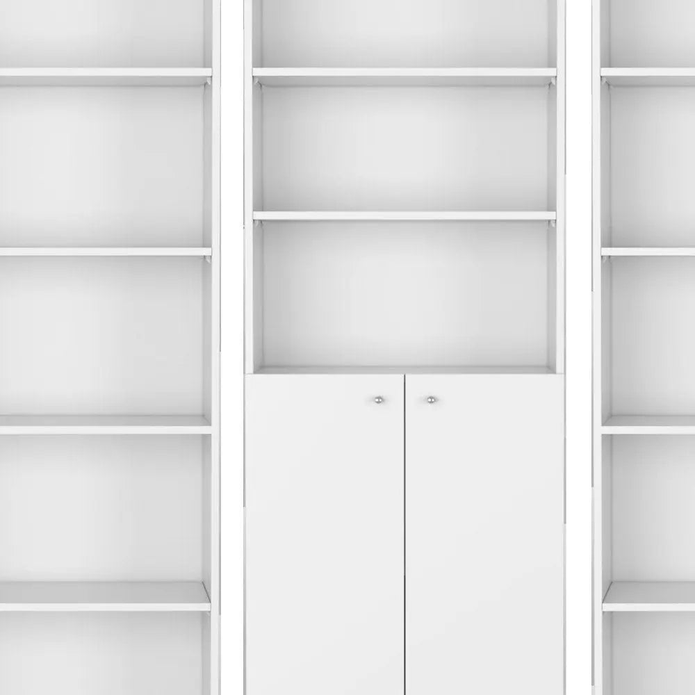 Set of Three White Wood Five Tier Modular Bookcase with Two Doors HomeRoots