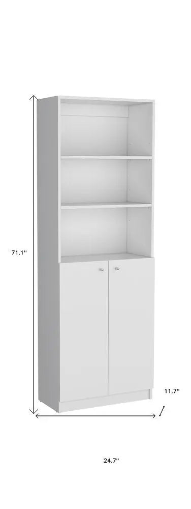 Set of Three White Wood Five Tier Modular Bookcase with Two Doors HomeRoots