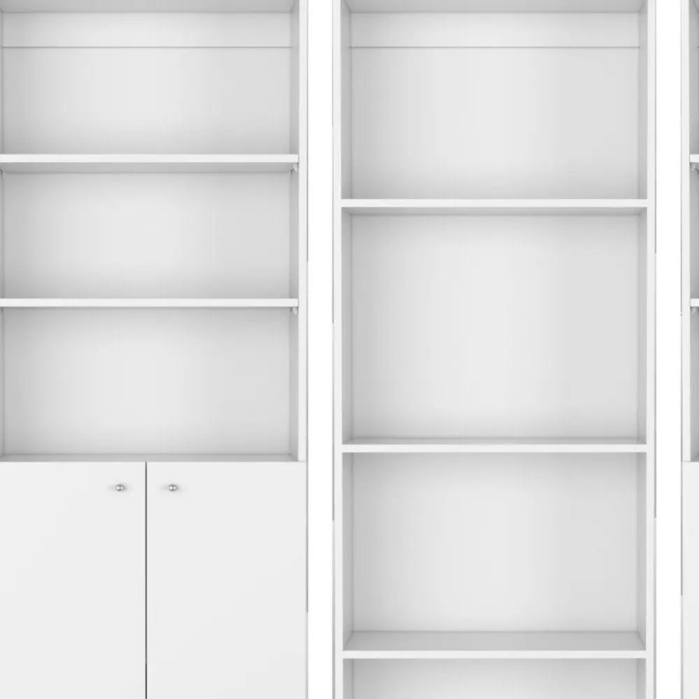 Set of Three White Wood Ten Tier Modular Bookcase with Four Doors - NOBLE HOME INTERIORS