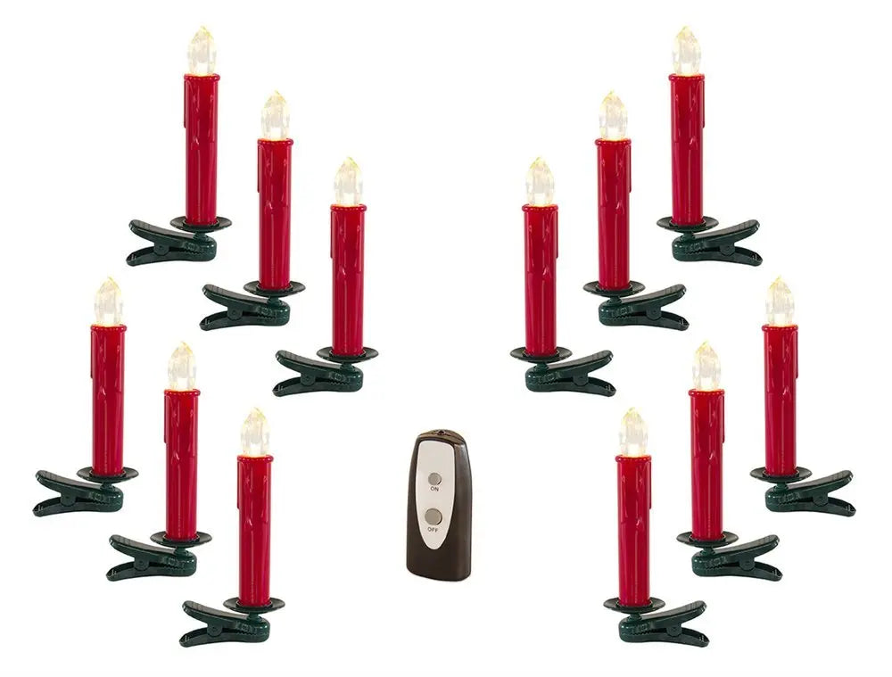 Set of Twentyfour Red Flameless Christmas Clip On Taper Candle - NOBLE HOME INTERIORS