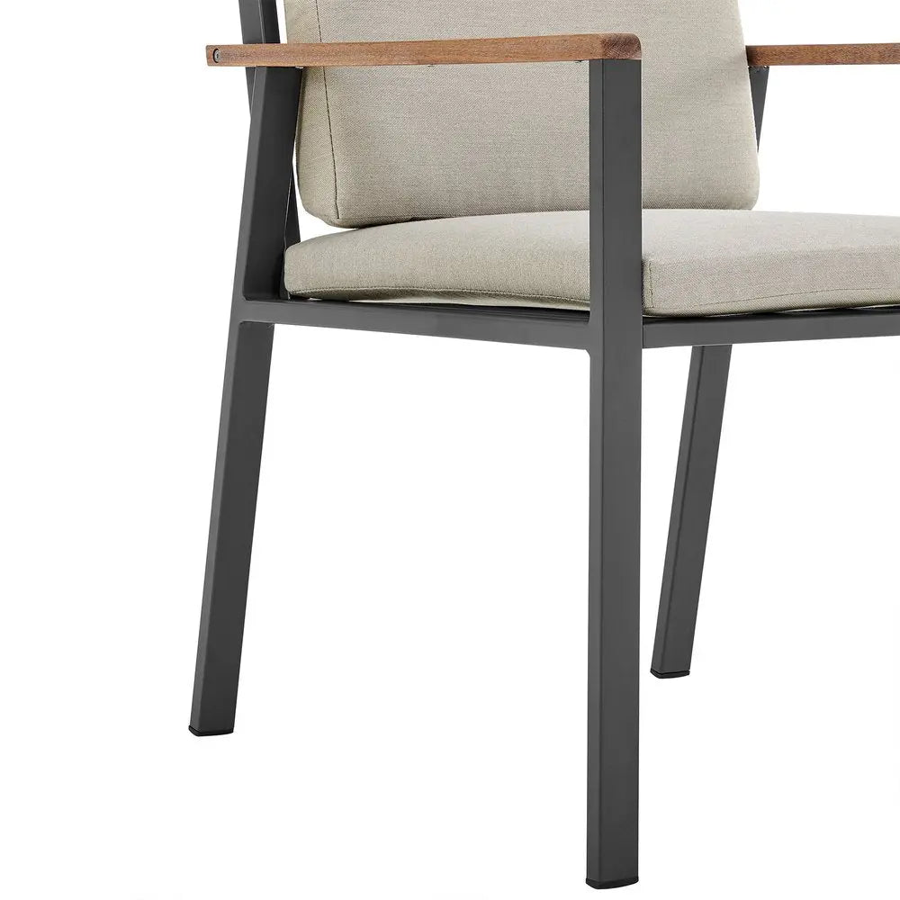 Set of Two 22" Light Gray Solid Wood Outdoor Dining Chair with Taupe Cushion - NOBLE HOME INTERIORS