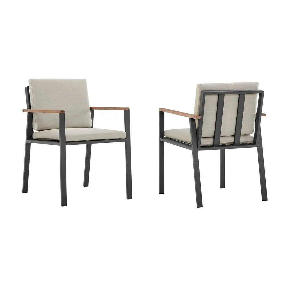 Set of Two 22" Light Gray Solid Wood Outdoor Dining Chair with Taupe Cushion - NOBLE HOME INTERIORS